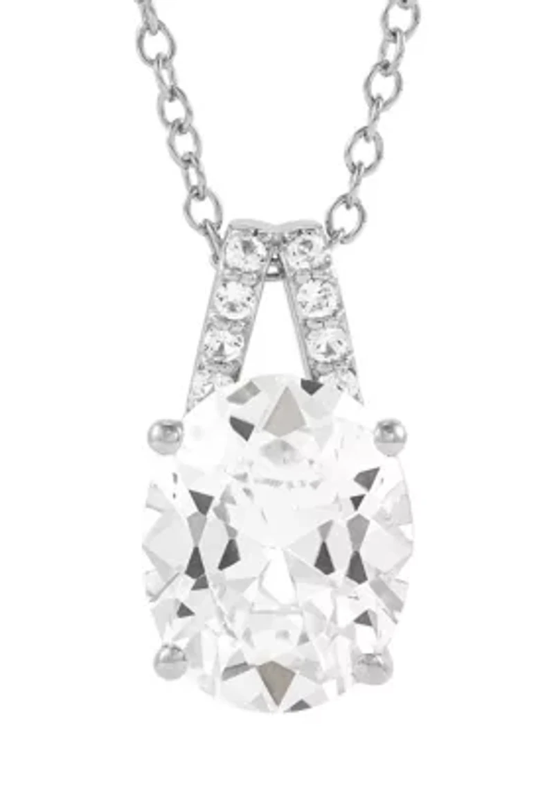 Lab Grown White Sapphire Pendant with 18" Cable Chain and Stud Earrings Set in Sterling Silver