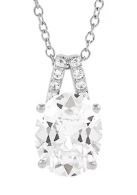 Lab Grown White Sapphire Pendant with 18" Cable Chain and Stud Earrings Set in Sterling Silver