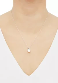 Lab Grown White Sapphire Pendant with 18" Cable Chain and Stud Earrings Set in Sterling Silver