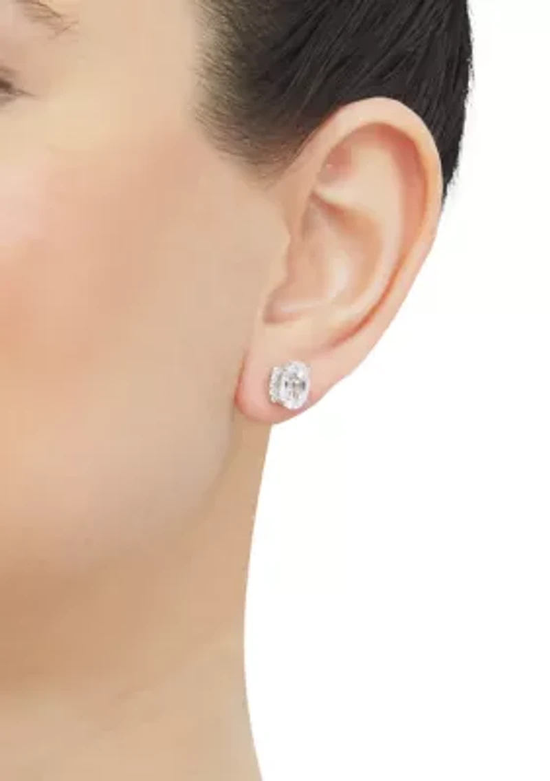 Lab Grown White Sapphire Pendant with 18" Cable Chain and Stud Earrings Set in Sterling Silver