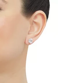 Lab Grown White Sapphire Pendant with 18" Cable Chain and Stud Earrings Set in Sterling Silver