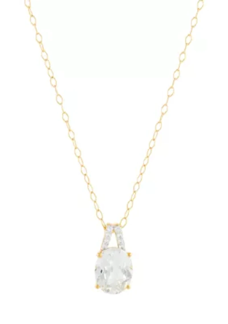 Lab Grown White Sapphire Pendant Necklace with 18" Cable Chain and Stud Earrings Set in Gold Over Sterling Silver