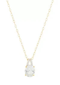 Lab Grown White Sapphire Pendant Necklace with 18" Cable Chain and Stud Earrings Set in Gold Over Sterling Silver
