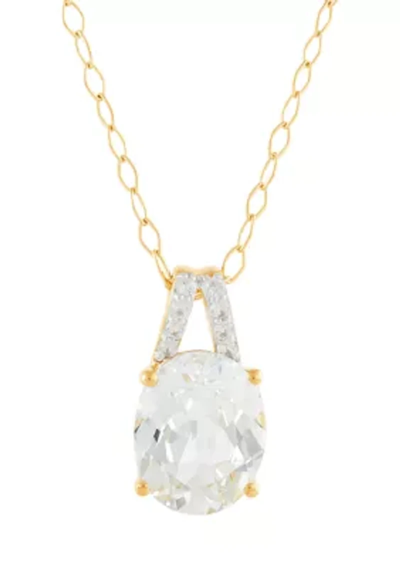 Lab Grown White Sapphire Pendant Necklace with 18" Cable Chain and Stud Earrings Set in Gold Over Sterling Silver