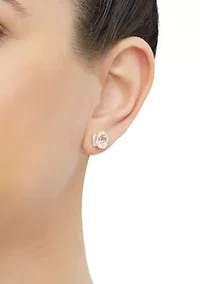 Lab Grown White Sapphire Pendant Necklace with 18" Cable Chain and Stud Earrings Set in Gold Over Sterling Silver