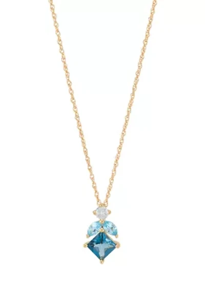 Swiss Blue Topaz and Lab Grown Opal and White Sapphire Earrings and Pendant Necklace with 18" Cable Chain in Gold over Sterling Silver