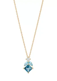 Swiss Blue Topaz and Lab Grown Opal and White Sapphire Earrings and Pendant Necklace with 18" Cable Chain in Gold over Sterling Silver