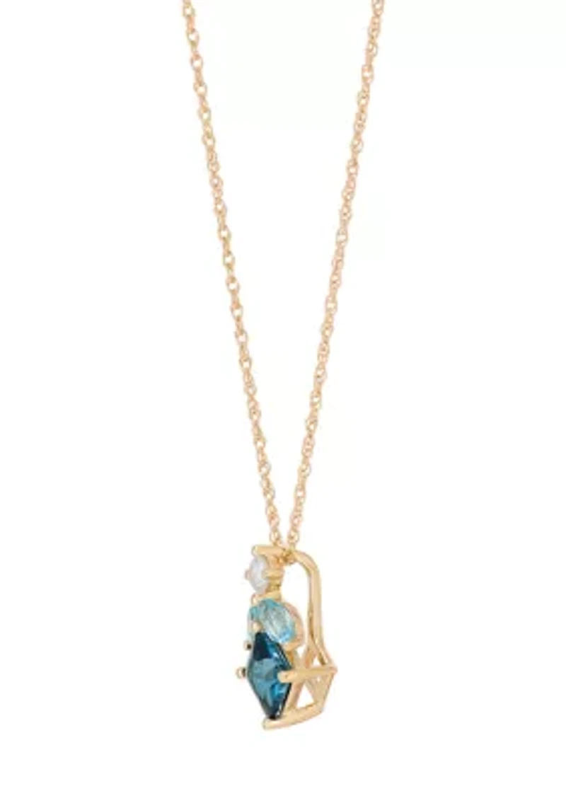 Swiss Blue Topaz and Lab Grown Opal and White Sapphire Earrings and Pendant Necklace with 18" Cable Chain in Gold over Sterling Silver