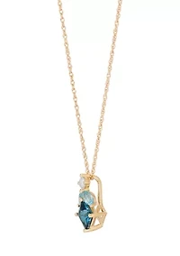 Swiss Blue Topaz and Lab Grown Opal and White Sapphire Earrings and Pendant Necklace with 18" Cable Chain in Gold over Sterling Silver