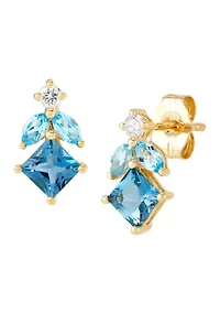 Swiss Blue Topaz and Lab Grown Opal and White Sapphire Earrings and Pendant Necklace with 18" Cable Chain in Gold over Sterling Silver
