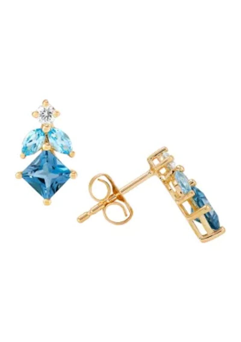 Swiss Blue Topaz and Lab Grown Opal and White Sapphire Earrings and Pendant Necklace with 18" Cable Chain in Gold over Sterling Silver