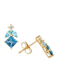 Swiss Blue Topaz and Lab Grown Opal and White Sapphire Earrings and Pendant Necklace with 18" Cable Chain in Gold over Sterling Silver