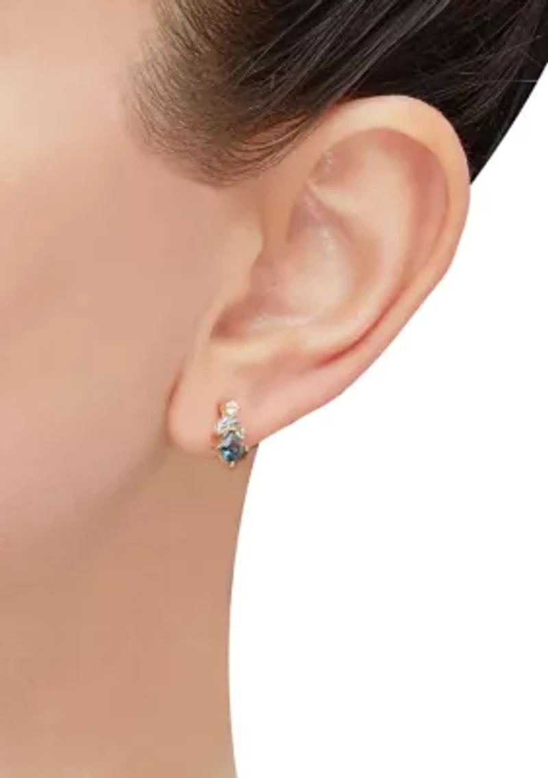 Swiss Blue Topaz and Lab Grown Opal and White Sapphire Earrings and Pendant Necklace with 18" Cable Chain in Gold over Sterling Silver