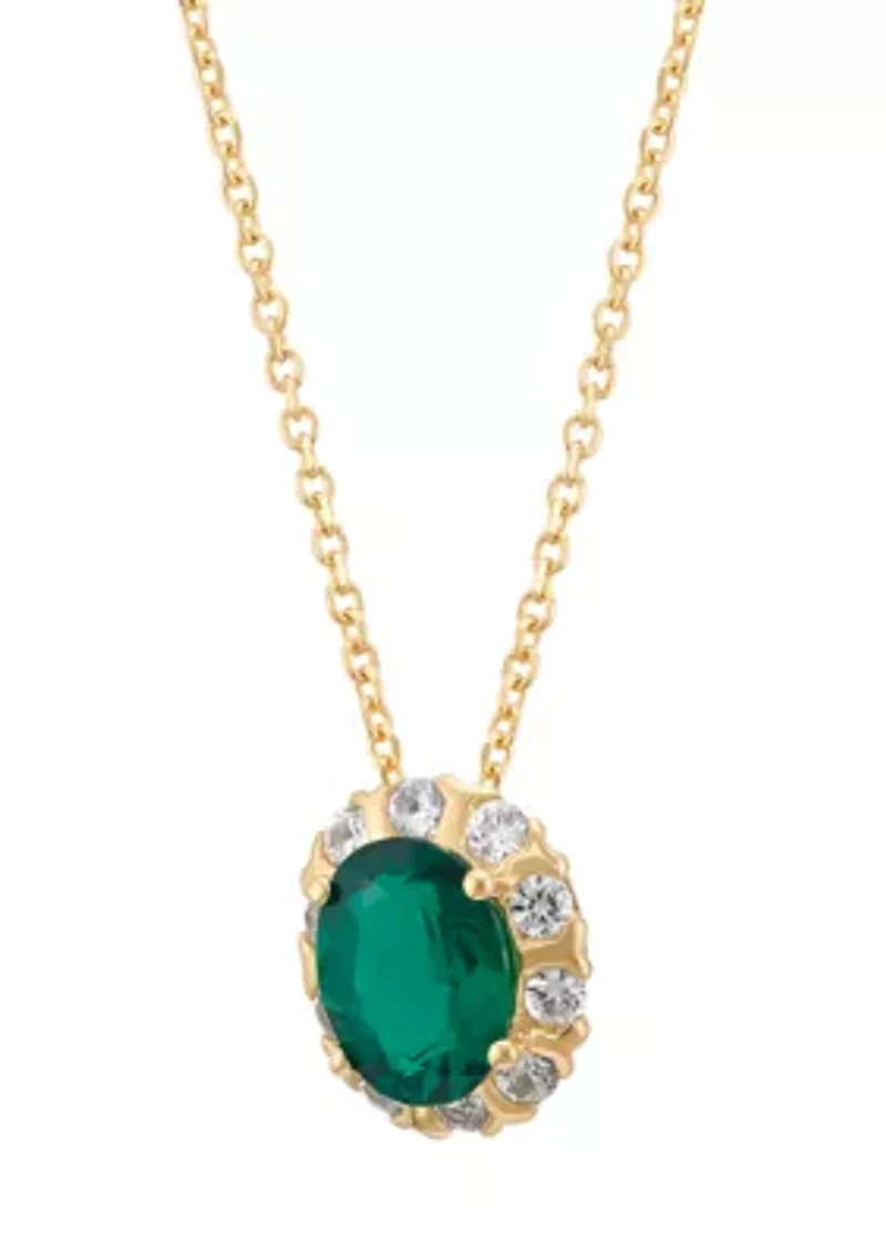 Lab Grown Emerald and White Sapphire Earrings and Pendant Necklace with 18" Cable Chain Set in Gold Over Sterling Silver and 3K White Gold