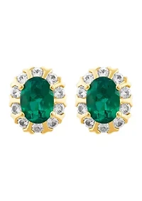 Lab Grown Emerald and White Sapphire Earrings and Pendant Necklace with 18" Cable Chain Set in Gold Over Sterling Silver and 3K White Gold