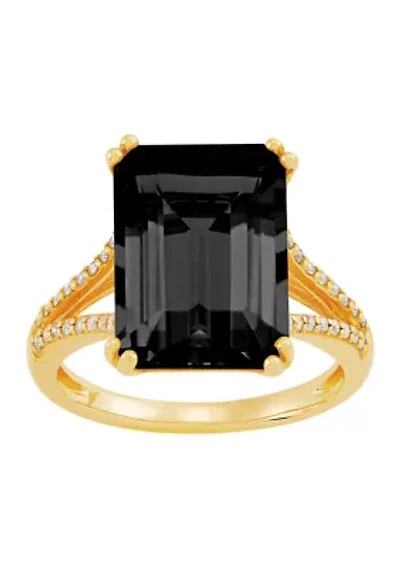 6.5 ct. t.w. Onyx and 1/6 ct. t.w. Diamond Ring in 10K Yellow Gold