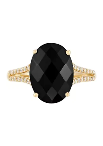 1/8 ct. t.w. Diamond and Onyx Ring in 10K Yellow Gold