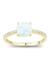 Lab Created Opal and White Sapphire Ring in 10K Yellow Gold