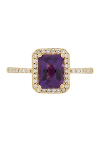 1/5 ct. t.w. Diamond and Amethyst Ring in 10K Yellow Gold