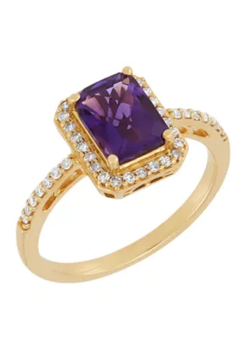1/5 ct. t.w. Diamond and Amethyst Ring in 10K Yellow Gold