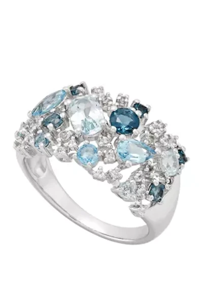 Blue and White Topaz Ring in Sterling Silver