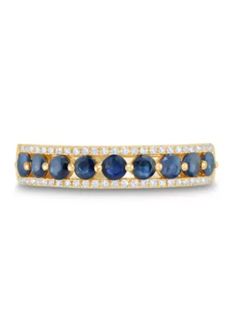 Sapphire and 1/10 ct. t.w. Diamond Band Ring in 10K Yellow Gold
