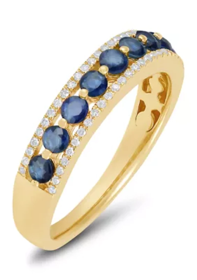 Sapphire and 1/10 ct. t.w. Diamond Band Ring in 10K Yellow Gold