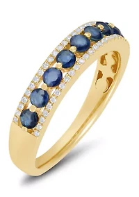 Sapphire and 1/10 ct. t.w. Diamond Band Ring in 10K Yellow Gold