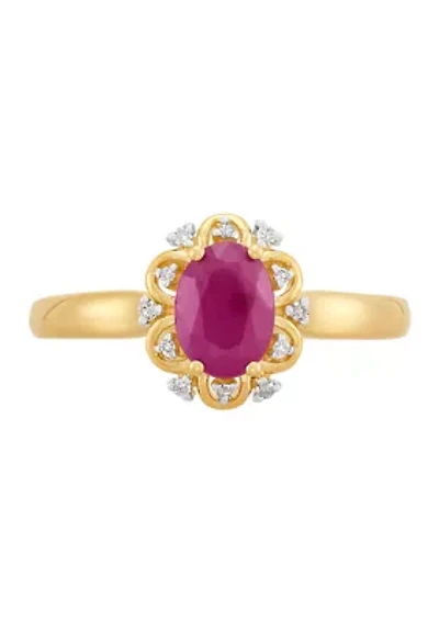 1/10 ct. t.w. Ruby and Diamond Ring in 10K Yellow Gold