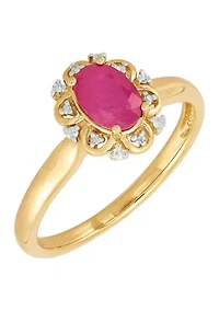 1/10 ct. t.w. Ruby and Diamond Ring in 10K Yellow Gold