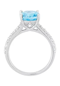 Swiss Blue Topaz and Lab Grown White Sapphire Ring in Sterling Silver