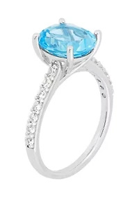 Swiss Blue Topaz and Lab Grown White Sapphire Ring in Sterling Silver