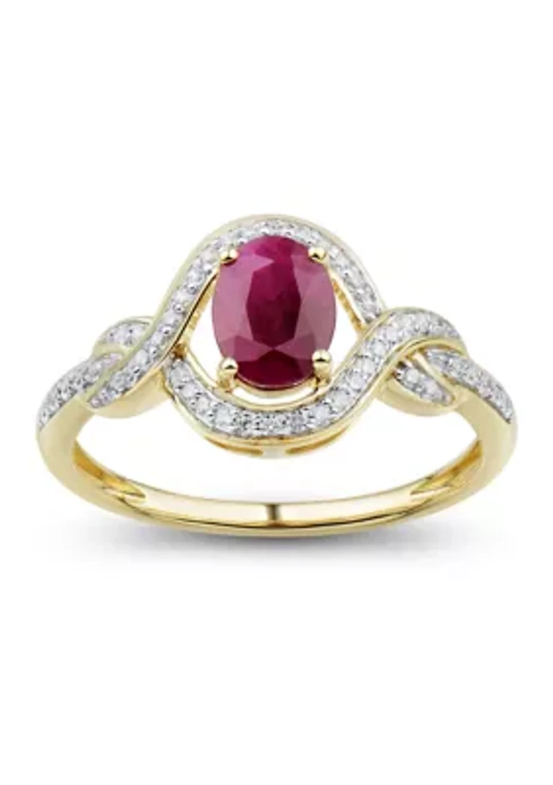 1/6 ct. t.w. Diamond and Ruby Ring in 14K Yellow Gold