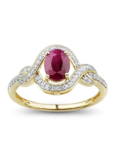 1/6 ct. t.w. Diamond and Ruby Ring in 14K Yellow Gold