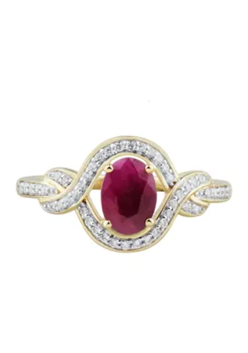 1/6 ct. t.w. Diamond and Ruby Ring in 14K Yellow Gold