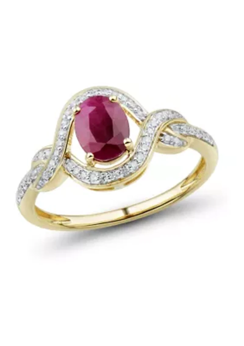 1/6 ct. t.w. Diamond and Ruby Ring in 14K Yellow Gold