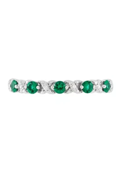 Lab Grown Diamond and Lab Grown Emerald Band Ring in 14K White Gold