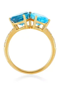 Diamond Accent and Swiss Blue Topaz and London Blue Topaz Ring in 14K Yellow Gold