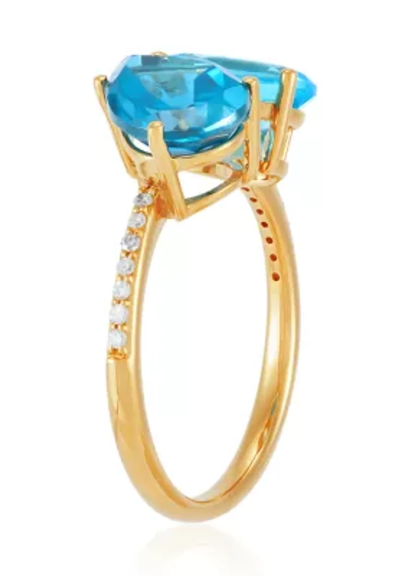 Diamond Accent and Swiss Blue Topaz and London Blue Topaz Ring in 14K Yellow Gold