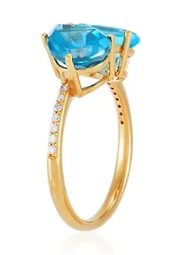 Diamond Accent and Swiss Blue Topaz and London Blue Topaz Ring in 14K Yellow Gold