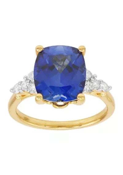 1/3 ct. t.w. Lab Grown Diamond and Lab Grown Sapphire Ring - Gold Over Silver