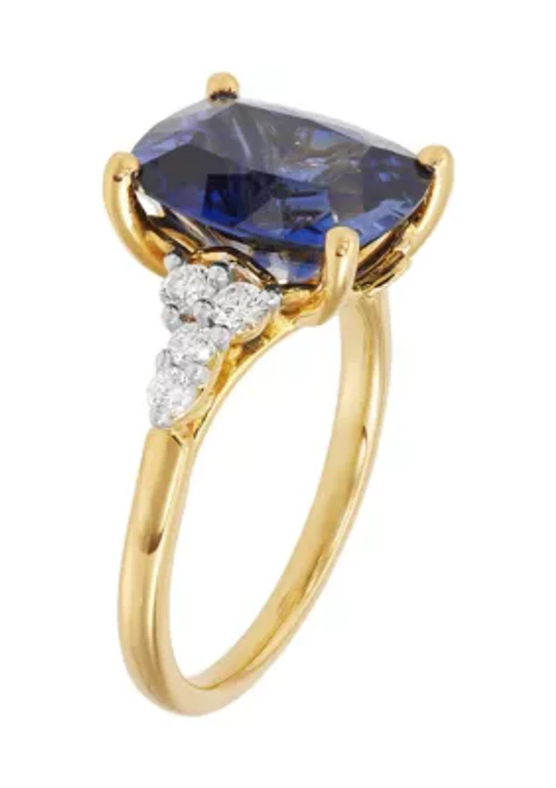 1/3 ct. t.w. Lab Grown Diamond and Lab Grown Sapphire Ring - Gold Over Silver