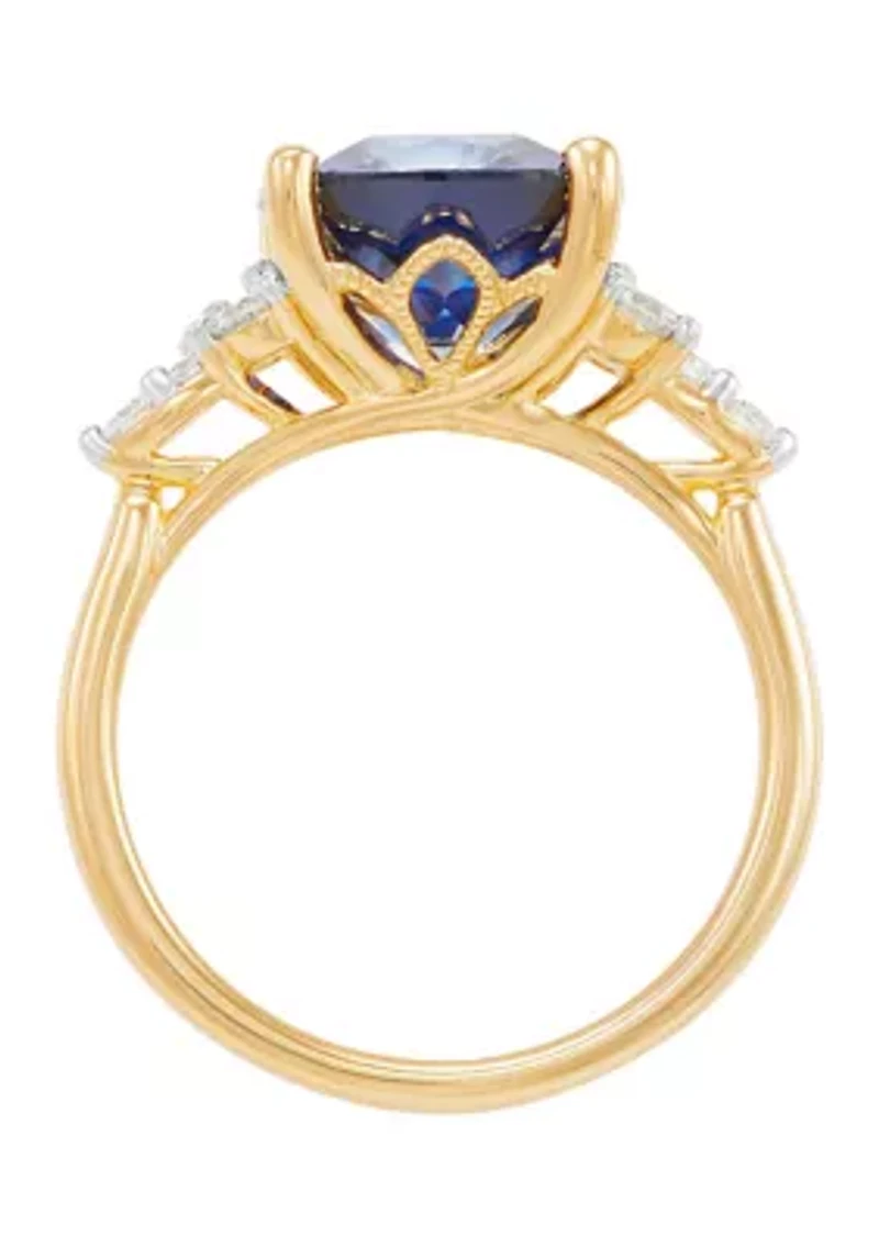 1/3 ct. t.w. Lab Grown Diamond and Lab Grown Sapphire Ring - Gold Over Silver