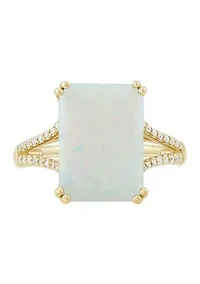 1/8 ct. t.w. Diamond and Lab Created Opal Ring in 10K Yellow Gold