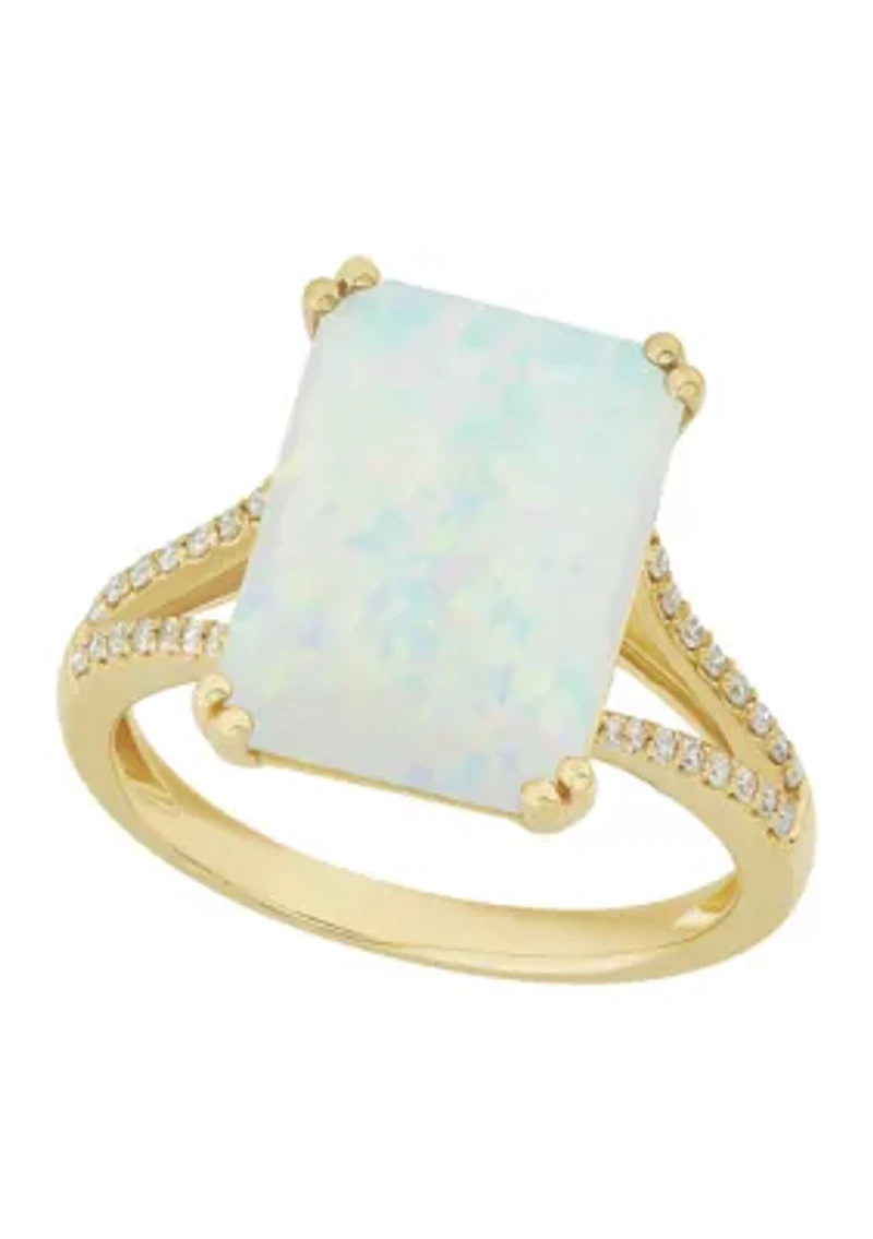 1/8 ct. t.w. Diamond and Lab Created Opal Ring in 10K Yellow Gold