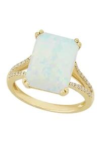1/8 ct. t.w. Diamond and Lab Created Opal Ring in 10K Yellow Gold