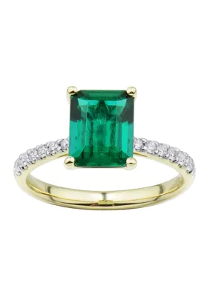 1/5 ct. t.w. Lab Created Emerald and Lab Created Diamond Ring in 10K Yellow Gold