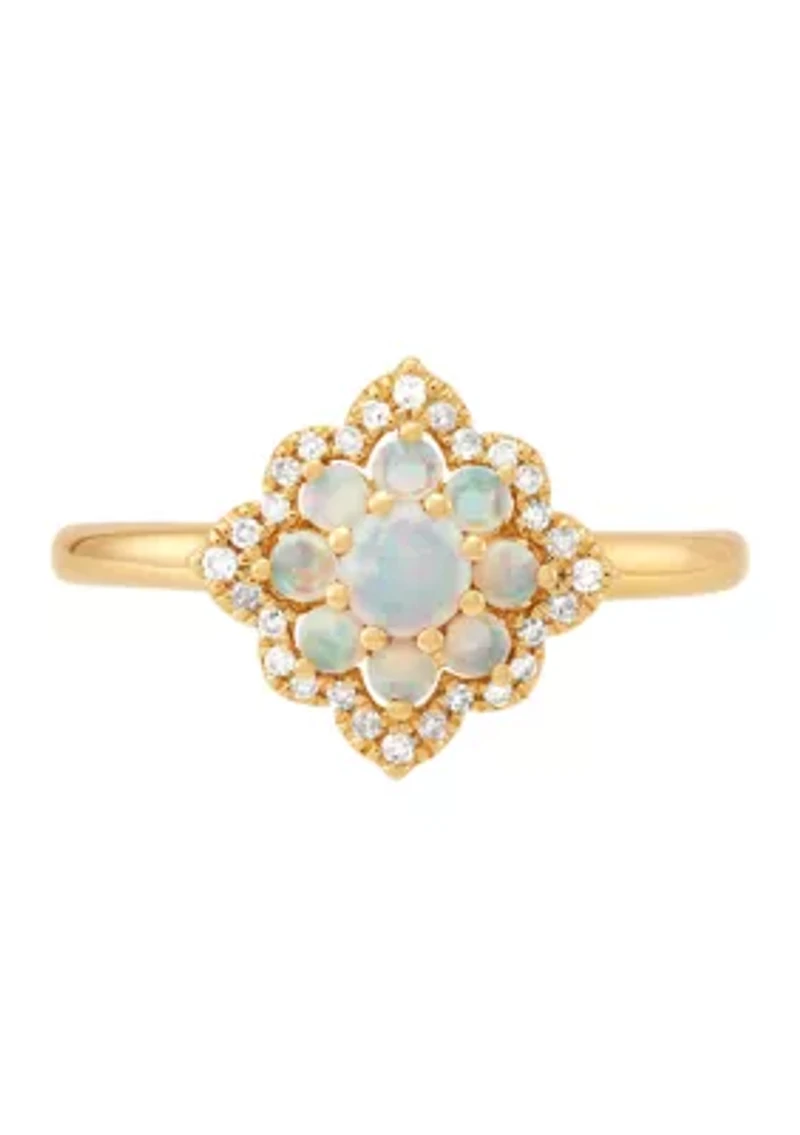 1/10 ct. t.w. Lab Grown Opal and Lab Grown Diamond Ring in 10K Yellow Gold