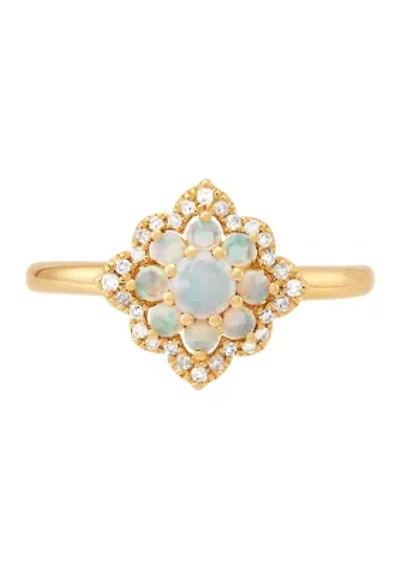 1/10 ct. t.w. Lab Grown Opal and Lab Grown Diamond Ring in 10K Yellow Gold