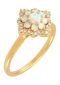 1/10 ct. t.w. Lab Grown Opal and Lab Grown Diamond Ring in 10K Yellow Gold